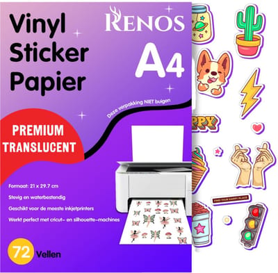 72 Translucent Vinyl Stickervellen A4 – Waterbestendig Stickerpapier voor Inkjet Printers - Geschikt voor Snijmachines