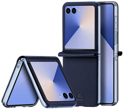 Dux Ducis Geschikt voor Samsung Galaxy Z Flip 7 Leren hoes - backcover - Donkerblauw