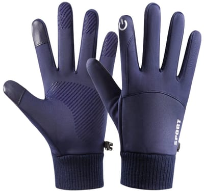 Waterdichte Touchscreen Fietshandschoenen - Antislip & Winddicht - Winterhandschoenen Sport - Donkerblauw - Maat M