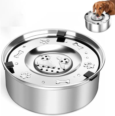 Roestvrijstalen drinkbak voor honden van 1 liter, lekvrije en anti-druppel waterbak, antislip en vaatwasserbestendig, ideaal voor huisdieren