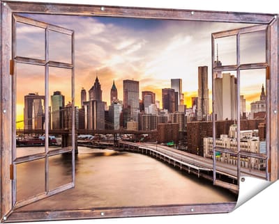 Gards Tuinposter Doorkijk Brooklyn Bridge Brug in New York - 150x100 cm - Tuindoek - Tuindecoratie - Wanddecoratie buiten - Tuinschilderij