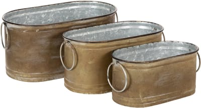 Set metalen plantenpotten en -kuipen, vintage retrostijl, L22,5cm/27cm