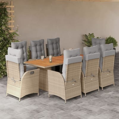 vidaXL - 9-delige - Tuinset - met - kussens - poly - rattan - gemengd - beige