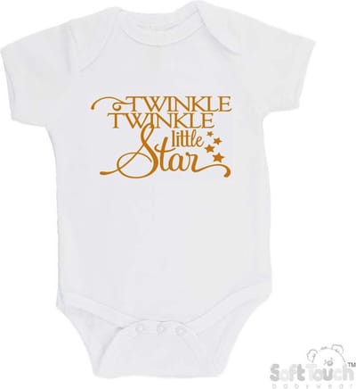 100@ katoenen Romper "Twinkle winkle little star" Unisex Katoen Wit/tan Maat 62/68