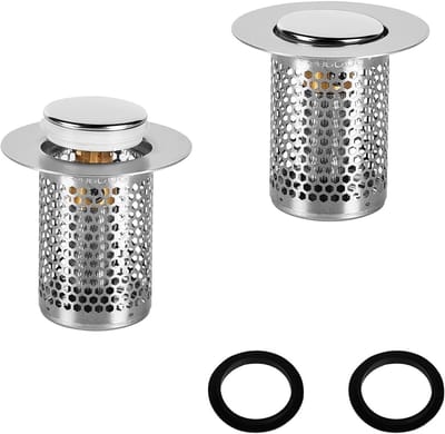 Set van 2 RVS Afvoerzeefjes 33 x 50 mm voor Wasbak, Voorkomt Verstoppen, Ideaal voor Keuken en Badkamer