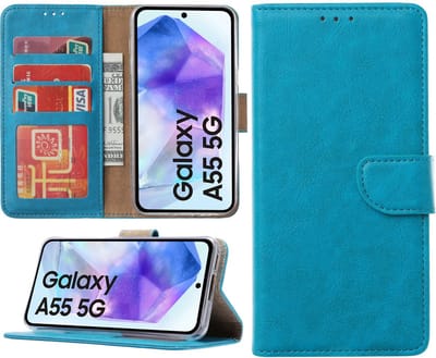 Hoesje geschikt voor Samsung Galaxy A55 bookcase met pasjeshouder - Blauw
