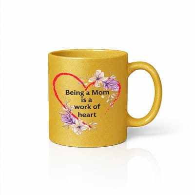 Gouden Moeder Liefde Mok 330 ml – “Being a Mom Is a Work of Heart” Koffiemok – Bloemen Hart Design – Perfect Cadeau voor Mama