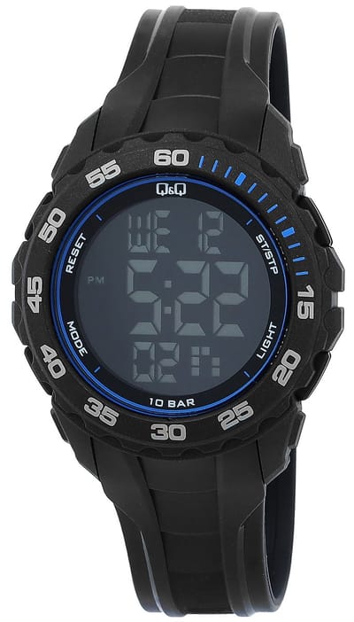 Q&Q-model g06a-007vy-digitaal-Herenhorloge-10 atm waterdicht-zwemmen-stopwatch-datum-alarm-dual time-backlight-diameter 45 mm