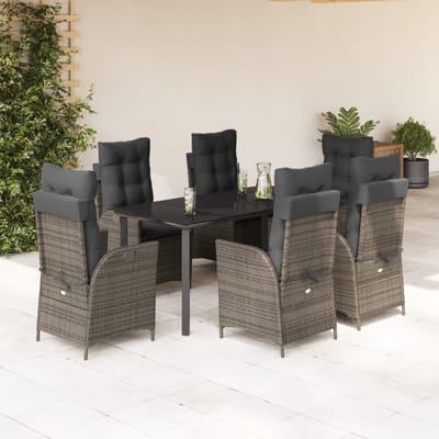 vidaXL - 7-delige - Tuinset - met - kussens - poly - rattan - grijs