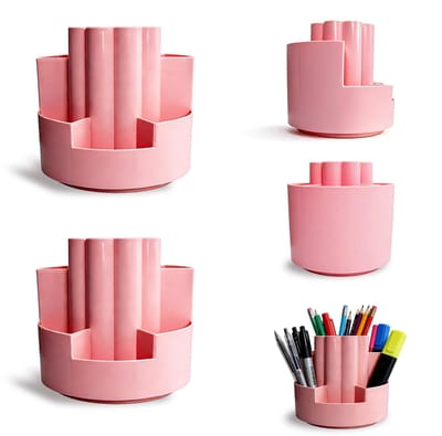 2 stuks draaibare bureau-organizer, 360 graden draaibaar, met 10 onafhankelijke vakken, pennenhouder voor kantoor, organizer voor kantoren, scholen, huizen, roze