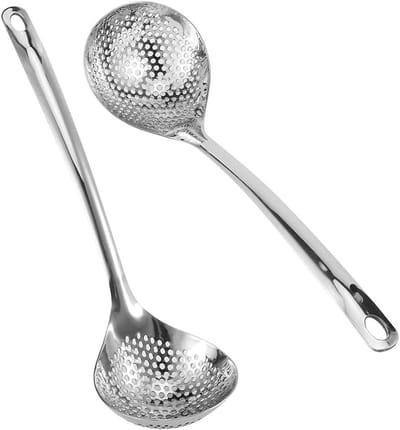 Pot Pollepel, 2 STUKS Hot Pot Zeef Sleuven Lepel Rvs Koken Vergiet Skimmer Keuken Zeef Pollepel met Lange Steel