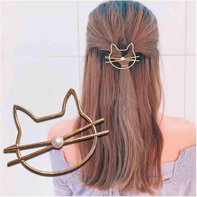 Goudkleurige Haarspeld met Kattenontwerp - Decoratief Haaraccessoire voor Dames en Meisjes