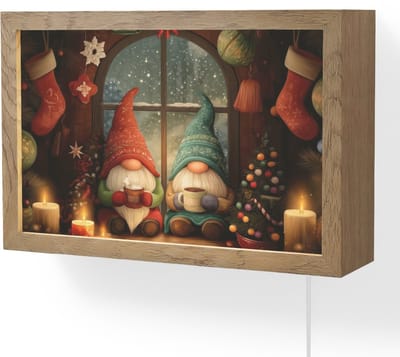 Wandlamp 30x20 cm - Oplaadbaar - Gnooms - Kerst - Raam - Kleurrijk - Wandlampen binnen woonkamer - Slaapkamer lamp met kabel - Decoratieve nachtlamp - Vloerlamp snoer