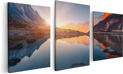 Artaza Canvas Schilderij Drieluik Bergen Landschap Met Zonsopgang - 120x60 - Foto Op Canvas - Canvas Print