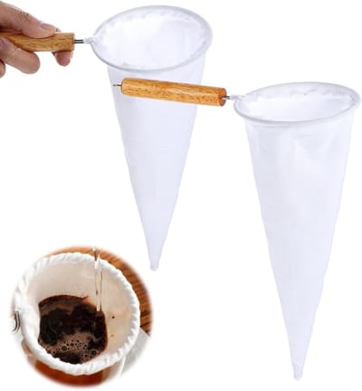 Herbruikbare Koffiefilters van Flanel, 2 Stuks, Met Houten Handvat, Ideaal voor Koffie en Thee, Duurzaam en Milieuvriendelijk
