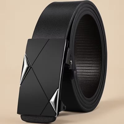 Zwarte Herenriem Zonder Gaatjes – Automatische Gesp met Zilveren Buckle – Casual & Formeel