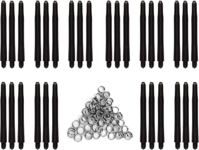 Darts Set zwarte dart shafts - 10 sets (30 stuks) - medium - darts shafts - plus 8 sets (24 stuks) veerringen