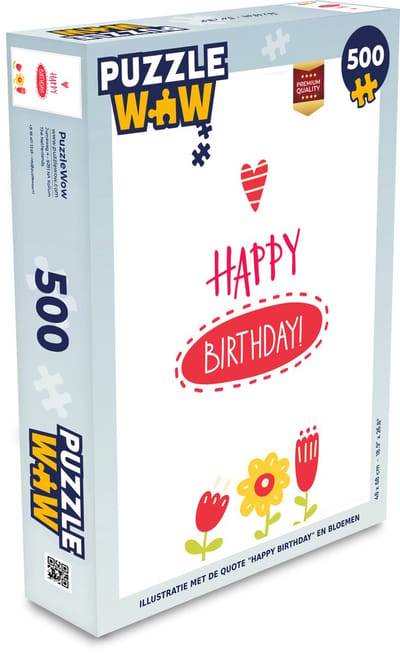 Puzzel Illustratie met de quote "Happy birthday" en bloemen - Legpuzzel - Puzzel 500 stukjes