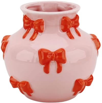 Housevitamin Vaas - Flesvaas Strikjes Dolomiet Roze/ Oranje - 14,5x14,5x13cm