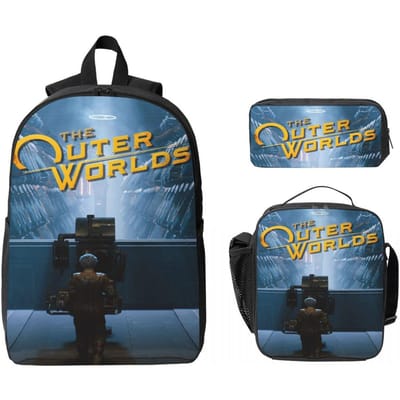 Set de 3 Sacs à Dos The Outer Worlds pour Garçon Fille Trousses Sets de Sacs d'École avec Boîte à Lunch Pour Étudiants Sac à Dos