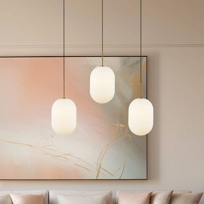 Eko-Light Hanglamp Alias, metaal goudkleurig opaalglas, 3-lamps lang