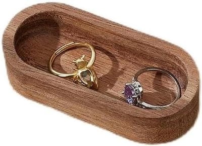Houten Ring Tray - Sieraden Schotel - Sieraden Opbergen - Premium Walnoothout - 2 Stuks 9cm - Bruin
