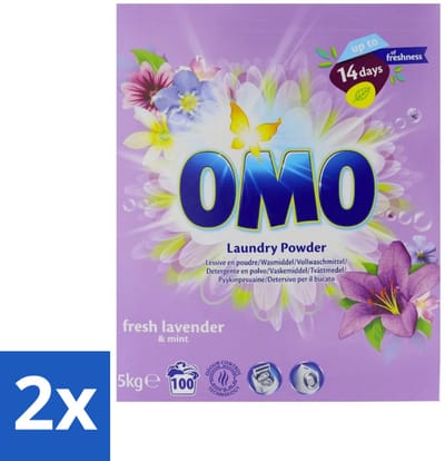 Omo - Waspoeder - Lavendel & Mint - 5 kg - 100 Wasbeurten - Voordeelverpakking - 2 stuks