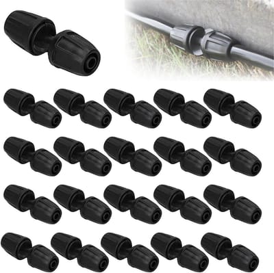 20 Stuks Zwarte ABS 8/11 Rechthoekige Slangverbinder met Vergrendeling voor Tuinirrigatie en Drip Systemen