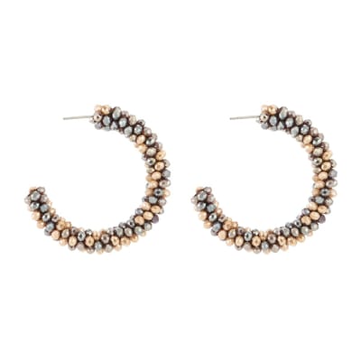 Oorbellen Strass Paars/Bruin/Beige - Stainless steel – 4.5 cm – Trendy – Nikkelvrij -Verkleurt niet