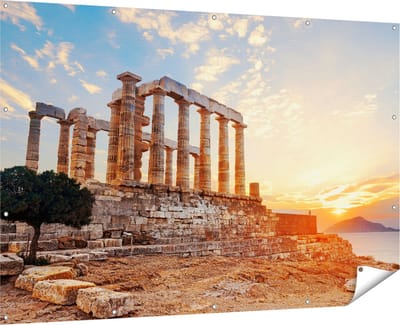 Gards Tuinposter Tempel van Poseidon in Athene, Griekenland - 180x120 cm - Tuindoek - Tuindecoratie - Wanddecoratie buiten - Tuinschilderij