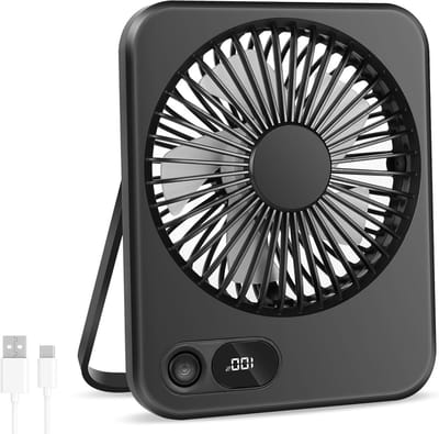 Oplaadbare Mini Tafelventilator met LED Display, 180° Verstelbaar, Stil en Draagbaar, Ideaal voor Thuis en Kantoor