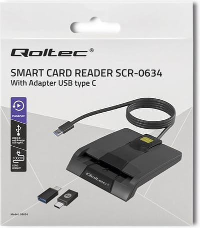 Qoltec SCR-0634 - Slimme chipkaartlezer - USB 2.0 - USB-C Adapter