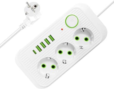 Verlengsnoer Platte Stekker - Stopcontact Verlenging - Meerdere Apparaten Laden - 45 Graden Hoek - 8 in 1 - Wit