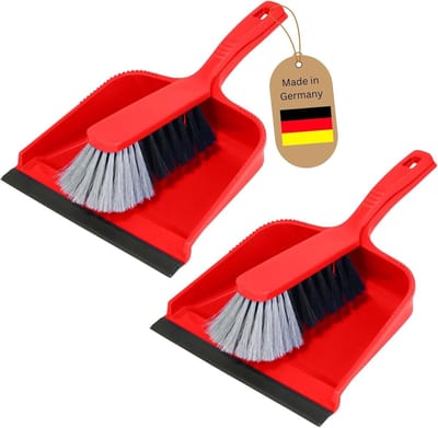 Novaliv 2-delige stoffer- en blikset stoffer- en blikset ROOD kunststof stoffer- en blikbezem voor vegen handborstel kunststof borstelharen PPN stoffer- en blikset stoffer en blik 20 cm - geschikt voor kamperen bezem en stoffer