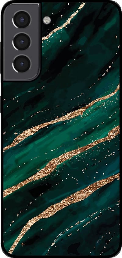 Smartphonica Telefoonhoesje voor Samsung Galaxy S21 met marmer opdruk - TPU backcover case marble design - Groen Goud geschikt voor Samsung Galaxy S21
