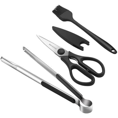 Maxcook 3-delige RVS BBQ-accessoireset - Complete set met BBQ-tang, olieborstel en kookscharen voor de gril