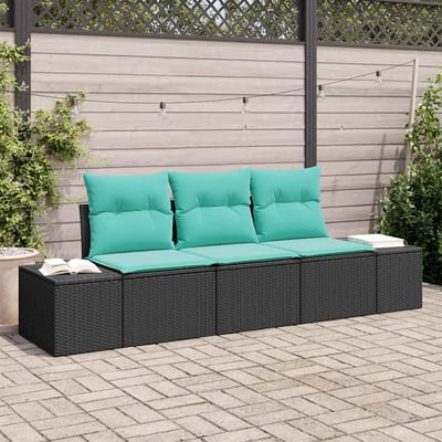 vidaXL - Tuinbank - Set - 3 - st - Zwart - en - Turkoois - poly - rattan