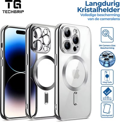 TG Techgrip - Hoesje Geschikt voor iPhone 14 Pro Max Magsafe Compatible Zilver - Back Cover Hoesje met ingebouwde 9H HD camera glas bescherming - Zilver Hoes Geschikt voor iPhone 14Promax