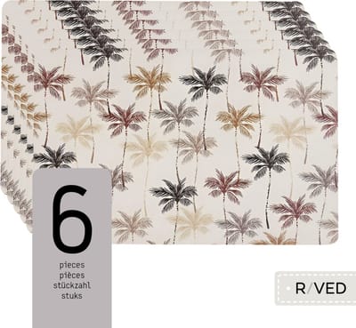 Raved Placemats - Set van 6 Stuks - Palmbomen - Britt - Beige - Eettafel - Onderlegger - Waterafstotend