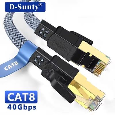Cat 8 Ethernetkabel 0,5 m – Platte LAN-kabel met nylon vlechtwerk, RJ45, 40 Gbps, 2000 MHz – Netwerkkabel voor router, modem, pc, laptop, PS5 en Xbox