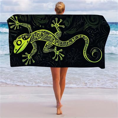Neon Groene Stammen Gecko Print Strandlaken, Zacht Sneldrogend Extra Groot Badlaken, Stoere Reptiel Zomer Essentieel 35x70inch 90x180cm&1pc
