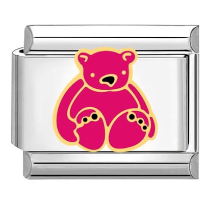 Quiges - Schakel - Bedel - 9mm - charms - Roze Beer - Geschikt voor - armband - Schakelarmband - italy bedels armband