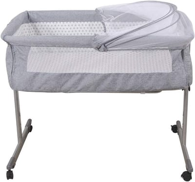 Inklapbaar 3-in-1 babybed met wielen en klamboe – Geschikt van geboorte tot 25 kg – Verstelbare matras en ademende zijwanden – Grijs