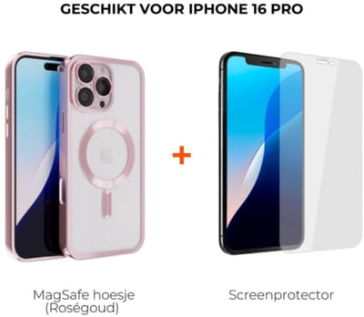 Coverzs bundel Magneet telefoonhoesje met Camera cover + Screenprotector - Geschikt voor Iphone 16 Pro - Transparant hoesje met roségouden details - Geschikt voor magnetische accessoires - Camera bescherming - Gehard glas - Bescherming tegen krassen