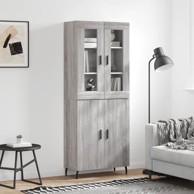 vidaXL - Hoge - kast - 69,5x34x180 - cm - bewerkt - hout - grijs - sonoma - eikenkleurig