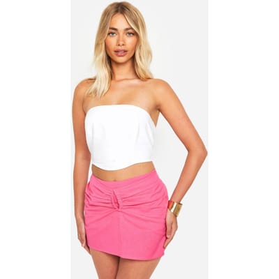 boohoo Dames Cut Out Detail Linen Look Mini Skirt | Felroze | Maat: 36