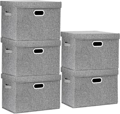 Grote Opbergdozen met Deksel, Vouwbaar en Wasbaar, Set van 5, 44x30x29cm, Ideaal voor Organisatie en Opslag in Huis