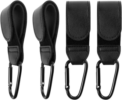 Kinderwagen Haken - Wandelwagen Clips - Onderweg Boodschappen - Universele Pasvorm - 4 Stuks - Zwart