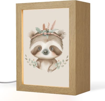 Nachtlampje 15x20 cm - Kinder lampje - Luiaard - Dieren - Bohemian - Boho - Tafellamp kinderkamer - Slaapkamer lamp - Bedlamp kinderen - Kinderlampje stopcontact - Wandlamp babykamer - Nachtlampjes