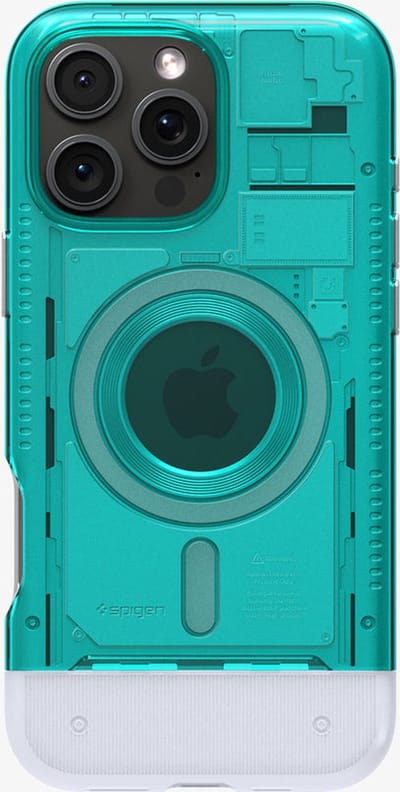 Spigen Classic C1 MagFit Hoesje Geschikt voor Apple iPhone 16 Pro - Compatibel met MagSafe - Retro Back Cover - Blauw